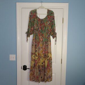 Figueroa & Flower Tiered Boho Cottagecore Dress Floral Print Autumn Prairie Med